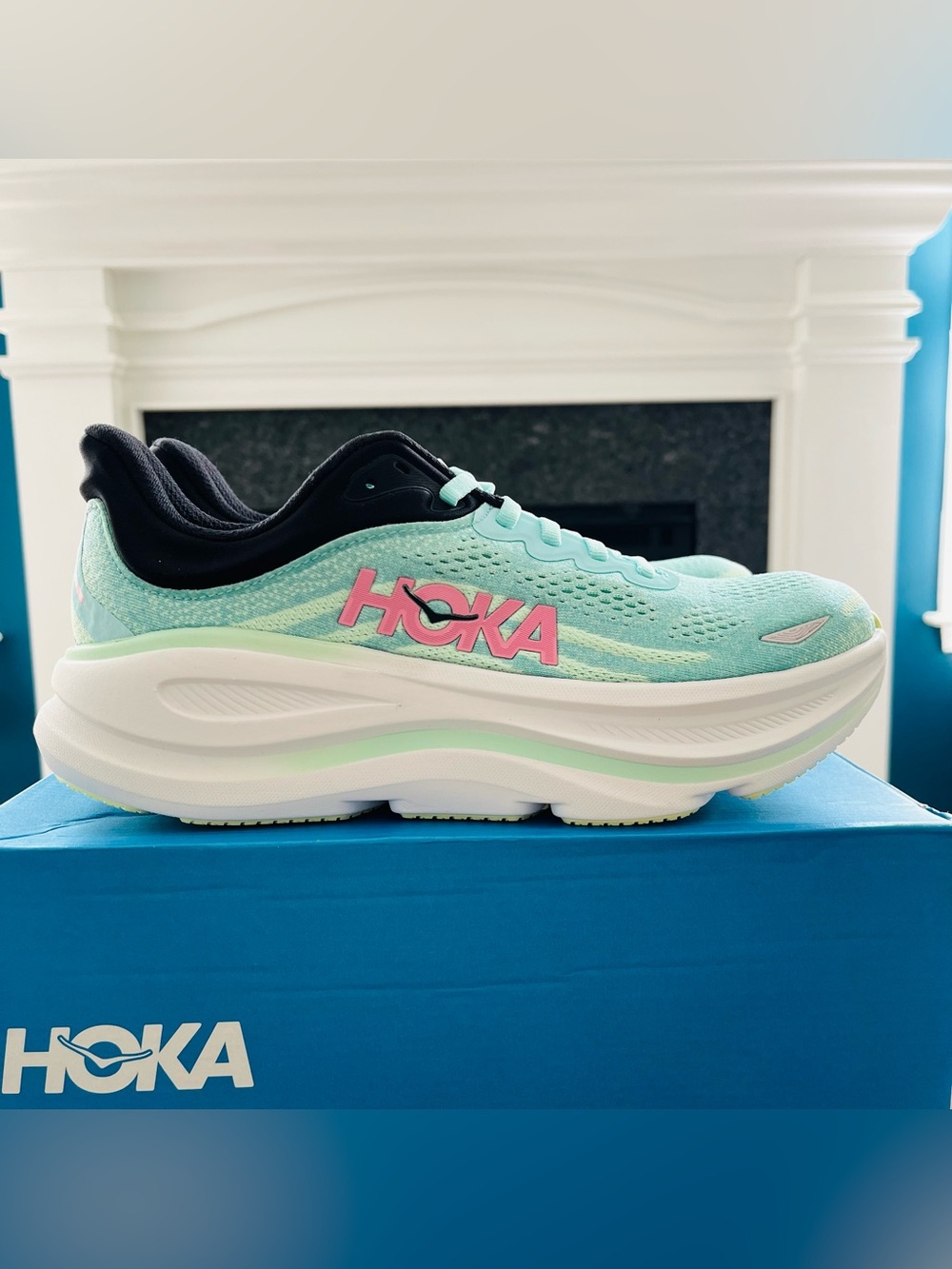 Sz 8D Hoka One One Bondi 9 Women's Running Shoes Wide Blue/Mint 1162014/BTF NWB